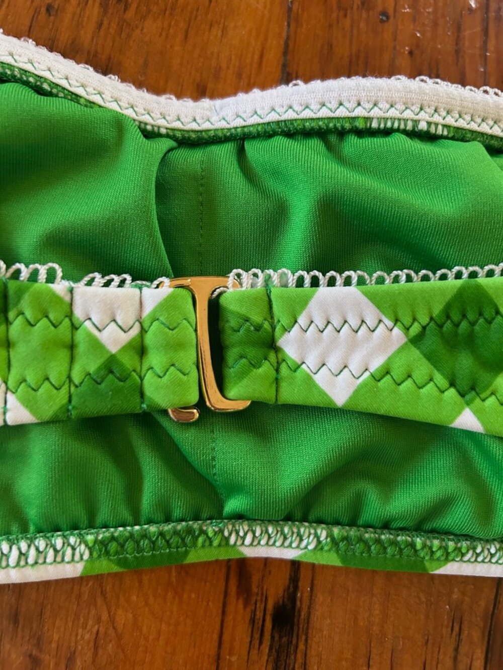 Vintage Betsey Johnson Green Gingham Strapless Halter Bikini Set - Picture 7 of 9